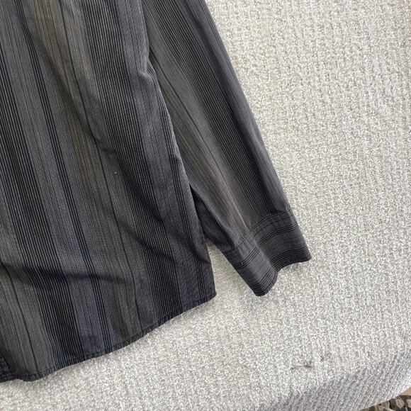 Y2K Clint Long Sleeve Button Up Shirt Grey Striped Trapstar Style Hip-Hop Men L - Picture 4 of 15